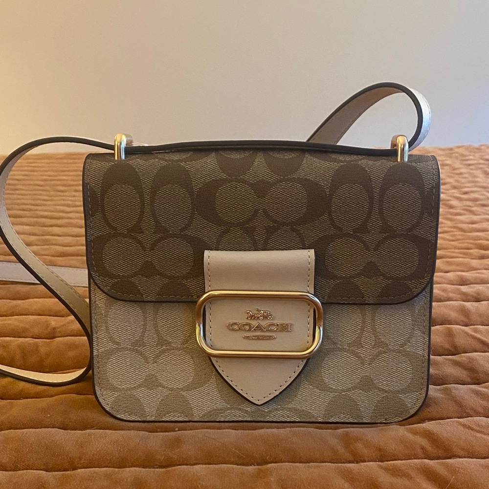 Coach Signature Brown and Cream Crossbody Bag